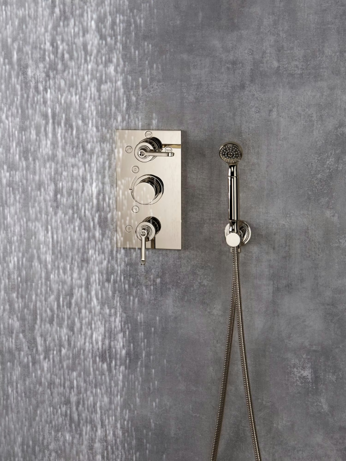 Ручной душ THG Hamptons with lever handles, настенный, на 2 отверстия, смеситель, держатель с шланговым подсоединением, лейка со шлангом, внешняя часть, цвет: хром