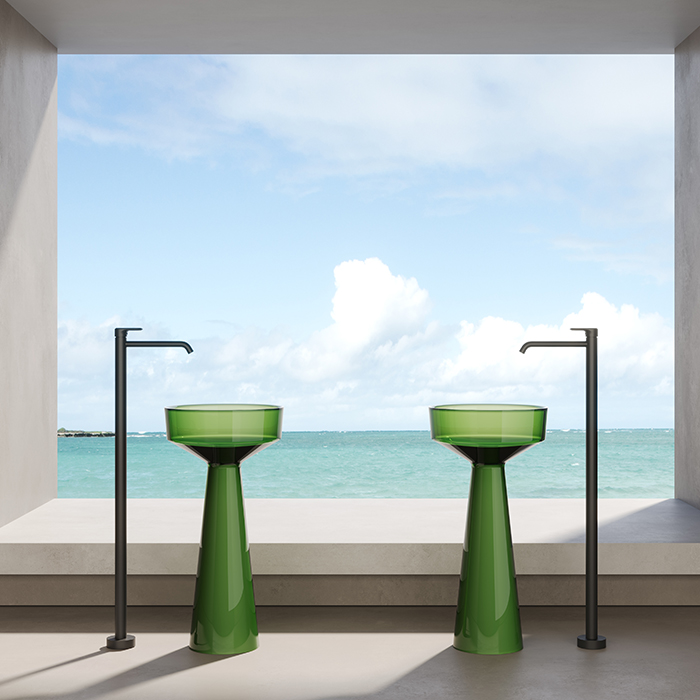 Dea Design Pedestal Basin Раковина 42.5х42.5х85см., напольная, без отв., Glasstech, прозрачная смола, цвет: Emerald R3
