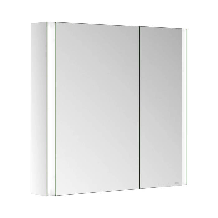 Keuco Somaris Зеркальный шкаф, 80x71x12.8см, 2-дверный двустор. зеркало, с обогревом, IP 44, закр., корпус: алюминий серебристый