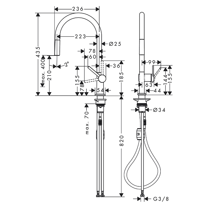 Hansgrohe Talis M54 Смеситель для кухни, на 1 отв, излив 21см, с вытяжным изливом, цвет: хром