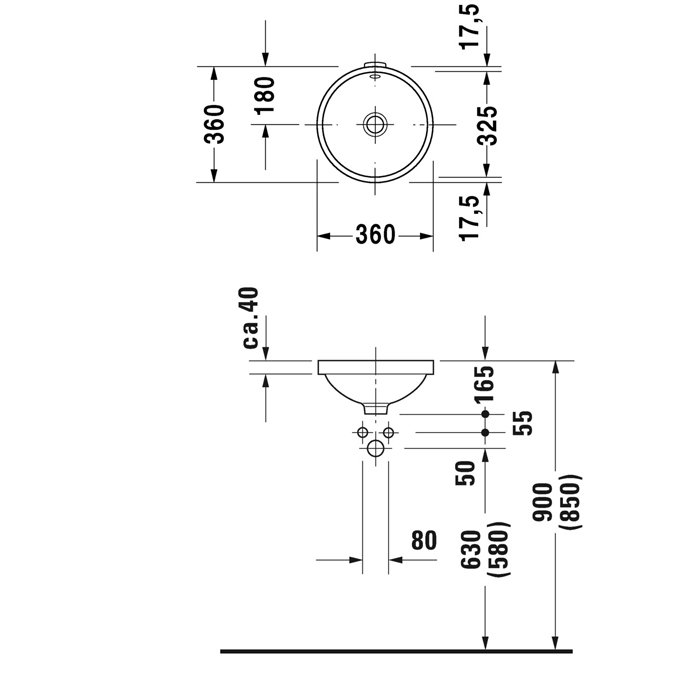 Duravit Architec Раковина встраиваемая Ø36см, встраиваемая снизу, без отв., с креплением, цвет: белый