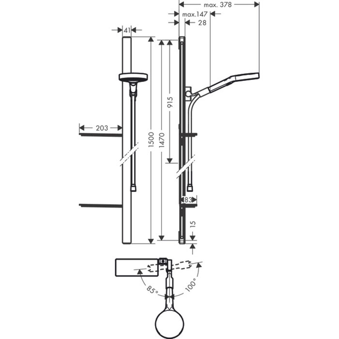 Hansgrohe Rainfinity Душевой набор (ручной душ 130мм, 3jet, штанга 900мм, держатель, шланг), цвет: хром