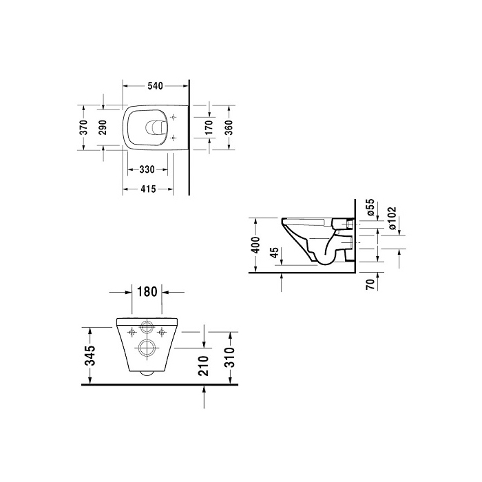 Duravit DuraStyle Унитаз 54х37см, подвесной, безободковый, Wondergliss, цвет: белый
