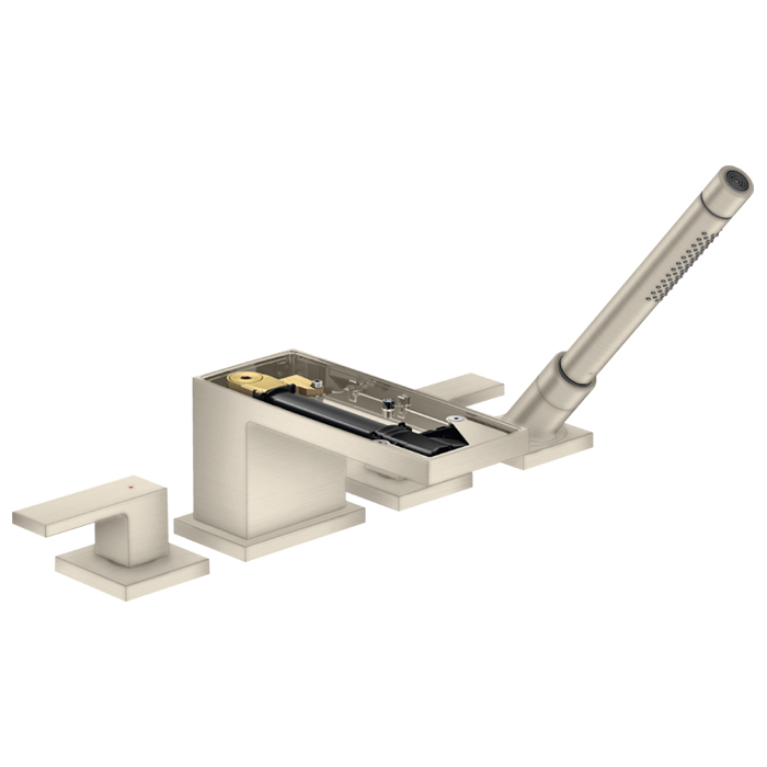 Смеситель на борт ванны Axor MyEdition., на 4 отв., с ручным душем, без панели, цвет: шлифованный никель