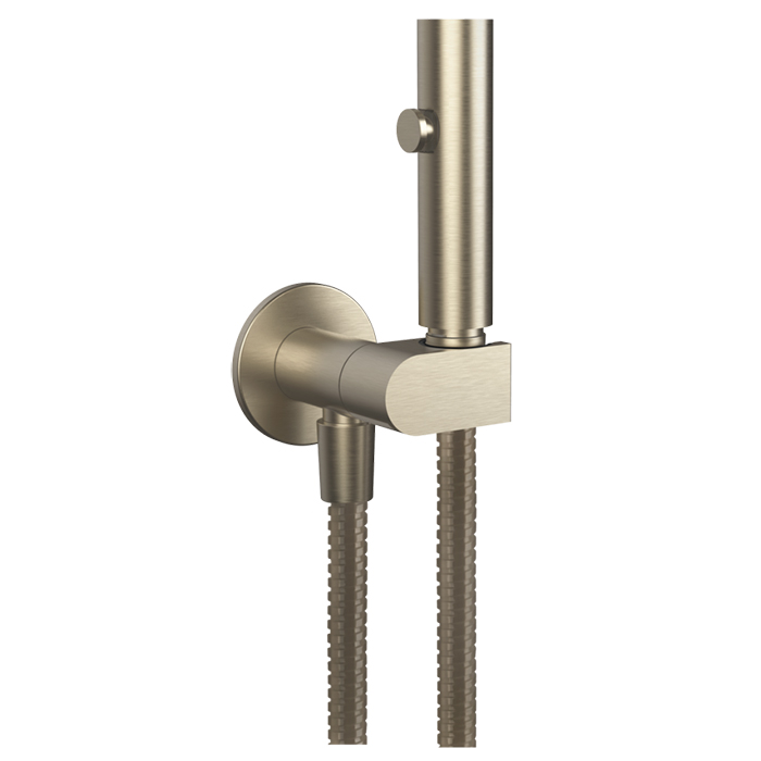 Гигиенический душ Gessi Eleganza с настенным держателем, подводом воды и шлангом 125см, цвет: Finox Brushed Nickel