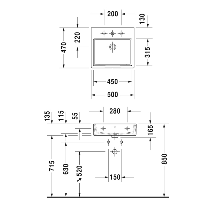Раковина Duravit Vero Air 50х47см, подвесная, без перелива, c 1 отв., шлифованная, цвет: белый