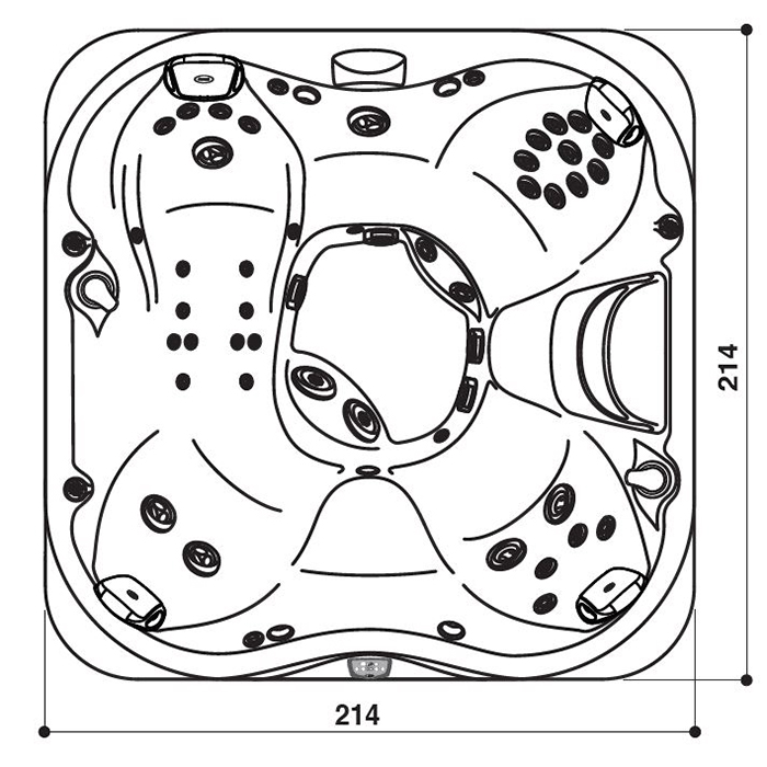 Jacuzzi J335 Минибассейн 214х214х94см, ClearRay PRO3TECT + Ozone, подсветка, аудио, нагрев 3kw, панель Smoked Ebony, цвет акрила: Platinum
