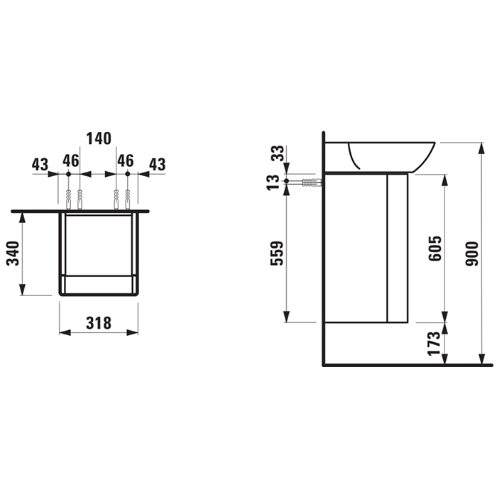 Laufen INO Тумба с раковиной, 32х34х60.5см, с 1 дверцей, с сифоном, с 4 полками, DX, подвесная, покрытие LCC, цвет: белый матовый