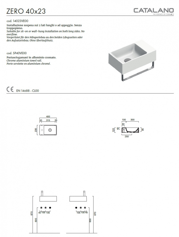 Раковина Catalano Verso 40x23 0220410001 / 14023VE00