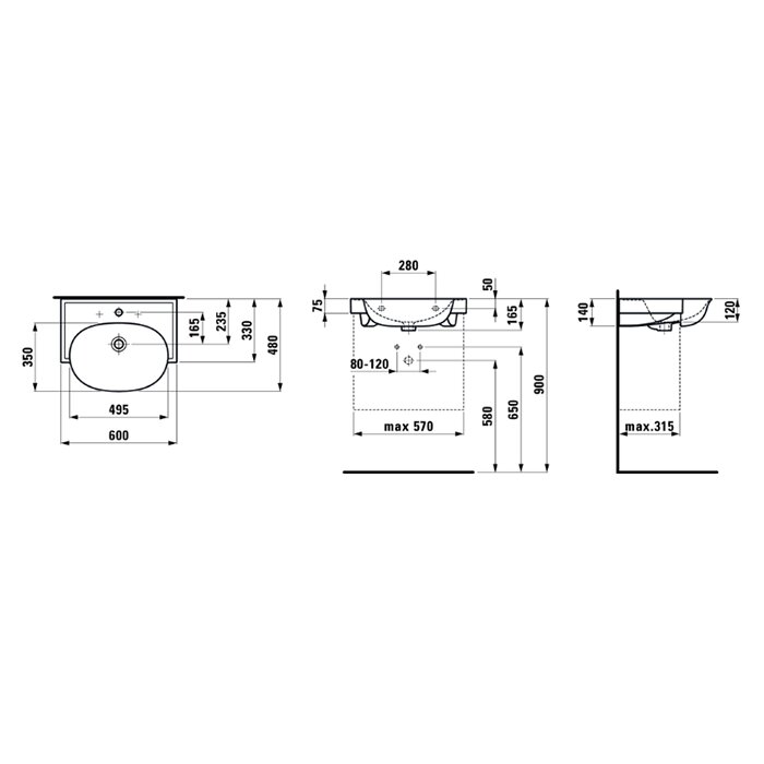 Laufen New Classic Раковина 60х48х16.5 см, 1 отв., накладная, с переливом, цвет: белый LCC