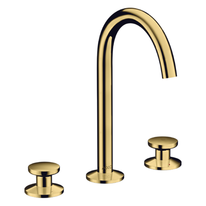 Смеситель для раковины Axor One Sel 170, на 3 отв., круглая ручка, с донным клапаном Push-Open, цвет: полированное золото