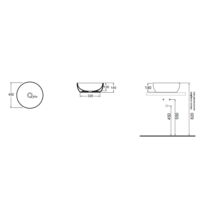 Azzurra Elegance Circle Раковина круглая накладная, Ø40xH14 см, без отв., без перелива, цвет: Bianco lucido