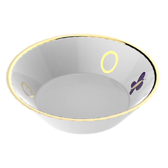 THG CAPUCINE MAUVE DECOR OR Блюдо керамическое ø130 мм, настольное, декор золото/лиловый, цвет: белый