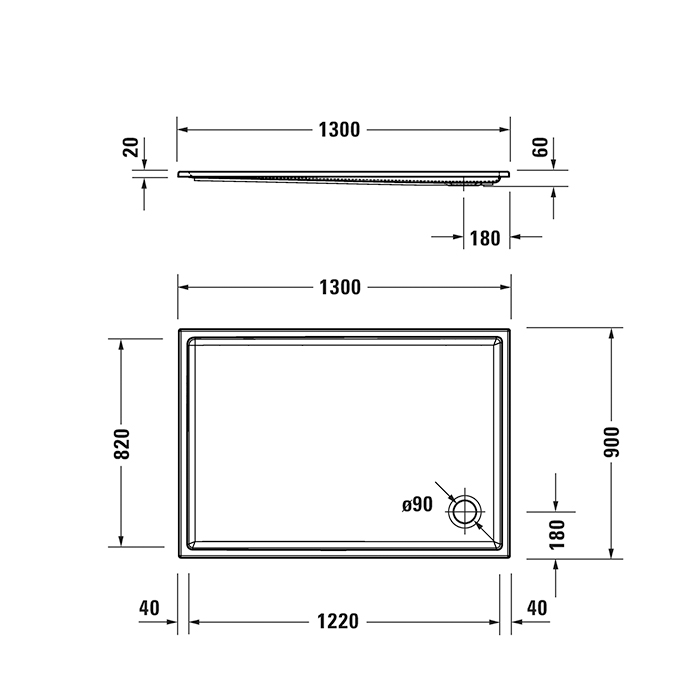 Duravit Starck Slimline Поддон акриловый прямоугольный 130х90х5.5см, d:9см, цвет: белый