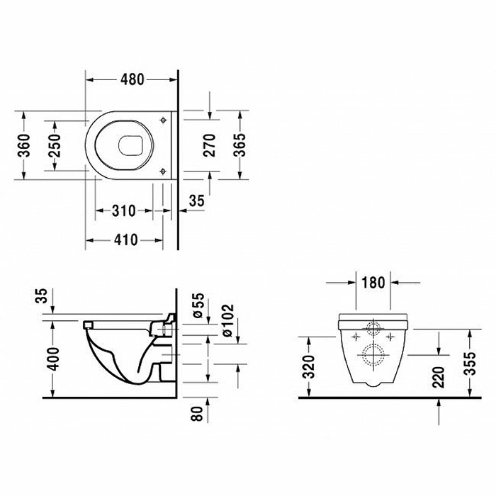 Duravit Starck 3 Унитаз подвесной 48х36см, Сompact, укороченная модель, цвет: белый