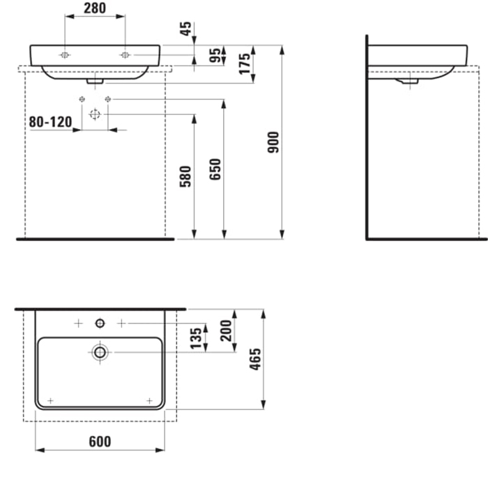 Раковина для установки на поверхность Laufen Pro S, 600x465x95 мм, отверстие для смесителя по центру, цвет: белый