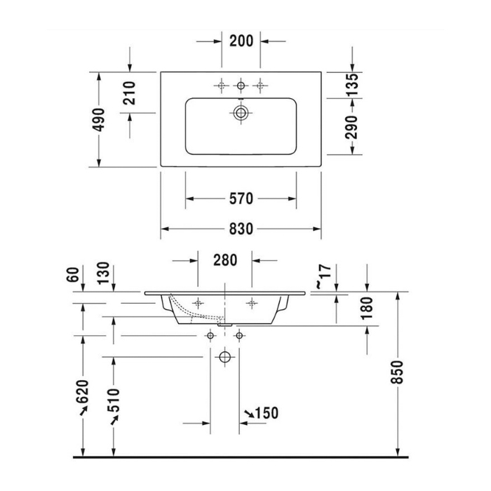 Duravit Me by Starck Раковина 83х49см, 1 отв., подвесная/накладная, цвет: белый