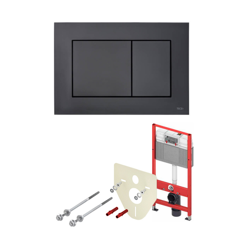 TECE K440407 TECEbase 2.0 Комплект инсталляции 4 в 1 с панелью смыва ТЕСЕnow, цвет черный матовый, для установки подвесного унитаза