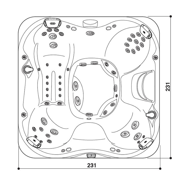 Jacuzzi J375 Минибассейн 231х231х97см, уф+озон, теплоизоляция, подсветка, Bluewave, 3кВТ, цвет Platinum, внешняя панель Smoked Ebony