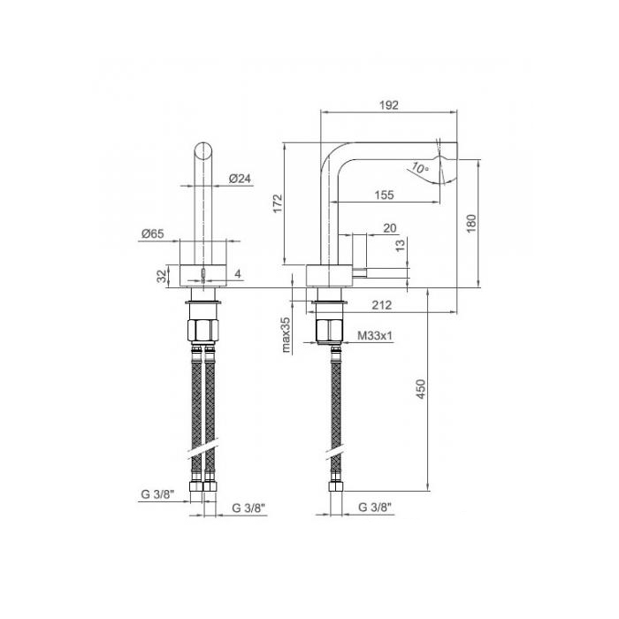 Fantini AF/21 Смеситель для раковины, 1 отв., излив: 155 мм, цвет: Matt Gun Metal PVD