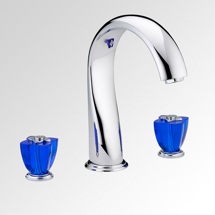 Смеситель для ванны THG Pуtale de cristal bleu, 3 отв., цвет: хром/синий хрусталь