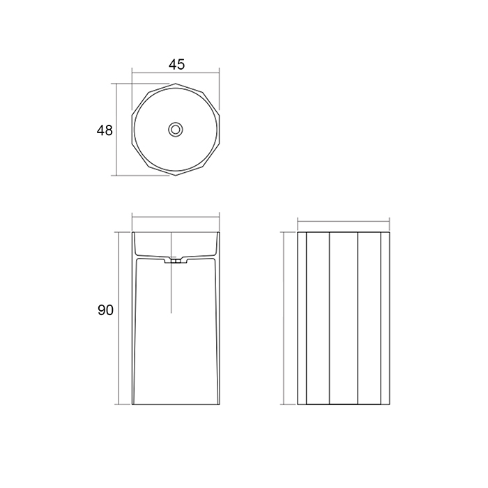 Dea Design Pedestal Basin Раковина 48х45.6х90см., напольная, без отв., Solid Surface, цвет: Black №16