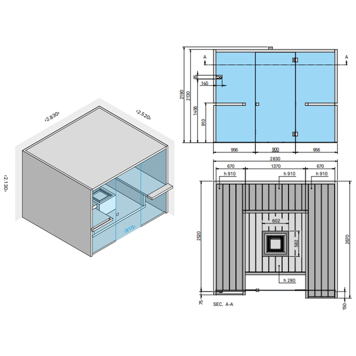 Effegibi Air 120 Био-Сауна 283x252x213см, угловая SX, цвет: осина термообработанная