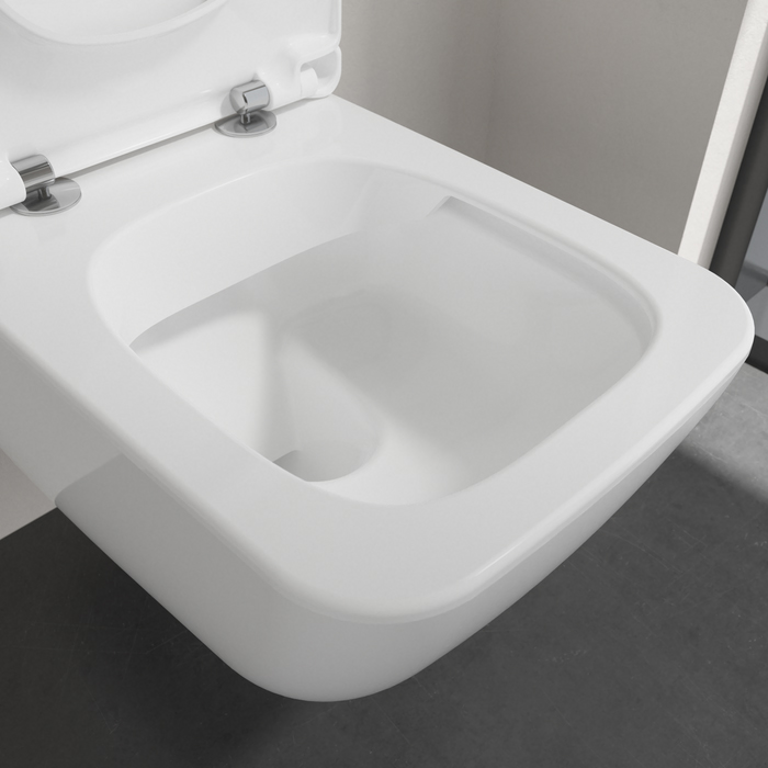 Villeroy&Boch Venticello Унитаз подвесной 37.5х56х33см, безободковый, в комплекте сиденье SlimSeat Line c микролифтом, CeramicPlus, цвет: альпийский белый