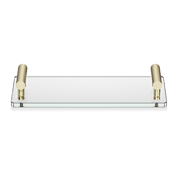 Поднос Decor Walther Club Tab с ручками, стеклянный, настольный, цвет: золото матовое / прозрачное стекло