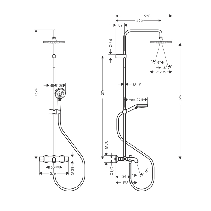 Hansgrohe Vernis Blend Душевая стойка с верхним душем 200 1jet с термостатом для ванны, цвет: хром