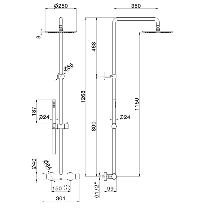 Newform Shower Душевая стойка с термостатическим смесителем, переключателем, верхним и ручным душем, цвет: titanium satin