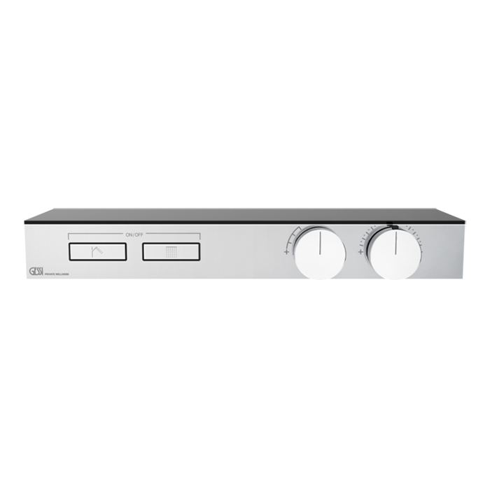 Термостат для душа Gessi Hi-Fi, с вкл. до 2 источников одновременно, с полкой из черного мат. стекла, внешняя часть, цвет: хром