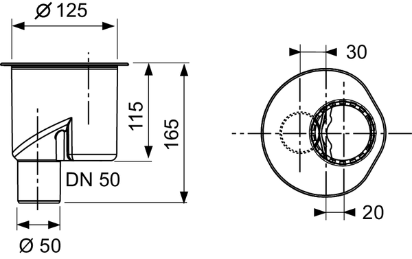 TECE drainline, сифон, 1,3 л/c, DN 50, выход в пол, высота монтажа от нижнего края сифона до верхнего края слива – 165 мм ( при уст. без опор)