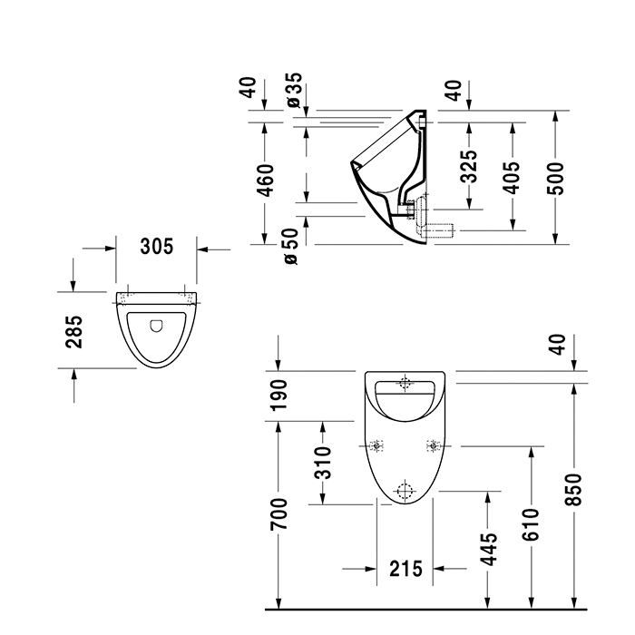 Duravit Fizz Писсуар 30.5х28.5см, подвод воды сзади, в комплекте с креплением, без "мушки", цвет: белый