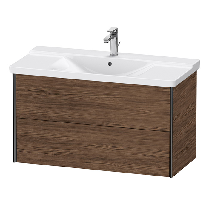 Тумба подвесная Duravit XViu 101x46.9x56.5см, с раковиной, 2 ящика, цвет: walnut dark/черный матовый
