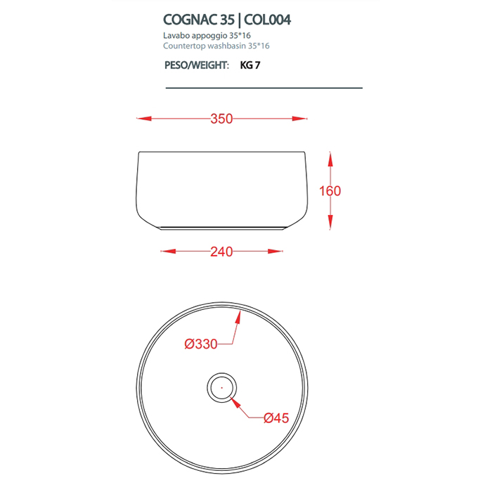 Artceram Cognac Раковина накладная Ø35 см, saniglaze, цвет: белый глянцевый