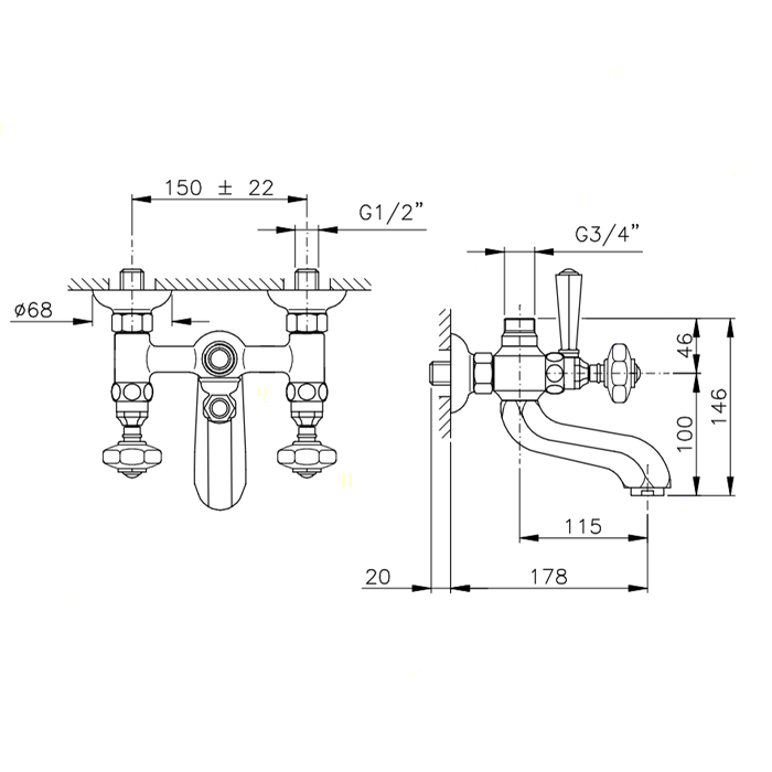 Nicolazzi Teide Смеситель для ванны для душевой стойки настенный, ручки Crystal handle, цвет: хром