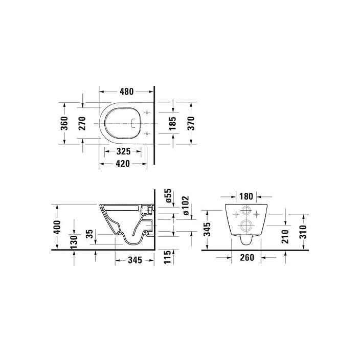 Duravit D-Neo Унитаз 37х48см, подвесной, безободковый, цвет: белый глянцевый
