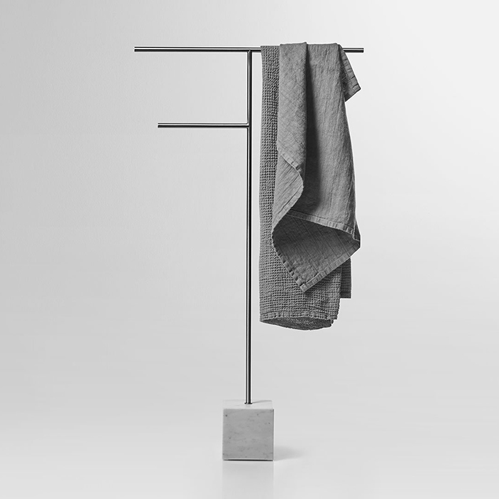 Полотенцедержатель напольный Antonio Lupi Bivio 80см, база из мрамора Carrara satinato, цвет: Satin steel finish