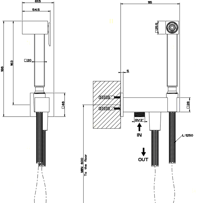 Gessi Rettangolo Гигиенический душ, вывод воды на 1/2", цвет: хром