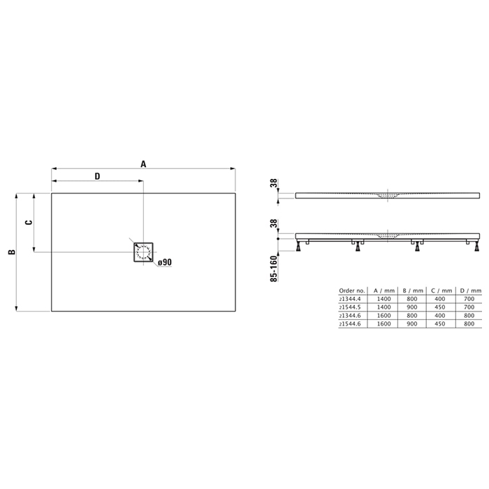 Laufen Solutions Душевой поддон 140x80см, ультратонкий, прямоугольный, Marbond®, цвет: белый матовый