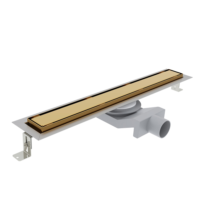 Plumberia Selection Трап душевой PS IN-TILE 6x90 2устор. накладка из нерж.стали, комбинир.затвор с горизонт. Выпуском Ду 50мм,40л/мин, цвет: золото 24К