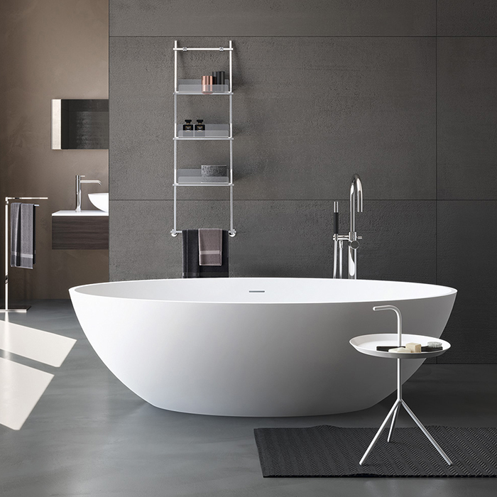 Gruppo Treesse Carezza Ванна 170х80х52см., отдельностоящая, Solid Surface, с сливом-переливом и сифоном, цвет: белый матовый