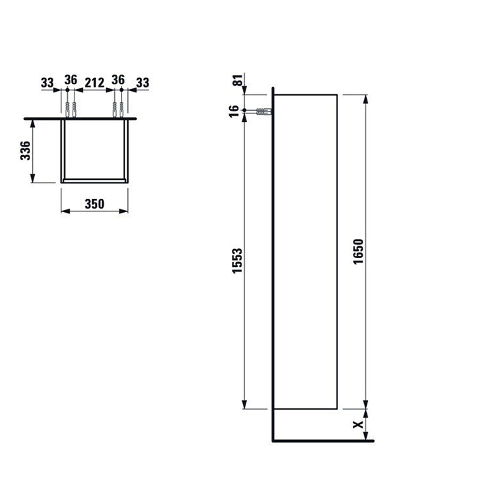 высокий шкаф Laufen Base 35x33.5x165см, 1 дверца, DX, 1 фиксированная полка, 4 стеклянные полки, дизайн совпадает с комбинированными раковинами, цвет: белый глянцевый