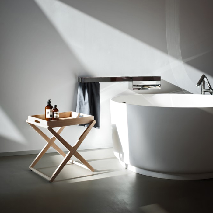 Столик AGAPE "X" 47.3х40х49.3см, низкий, с съемным подносом, отделка: Rovere naturale
