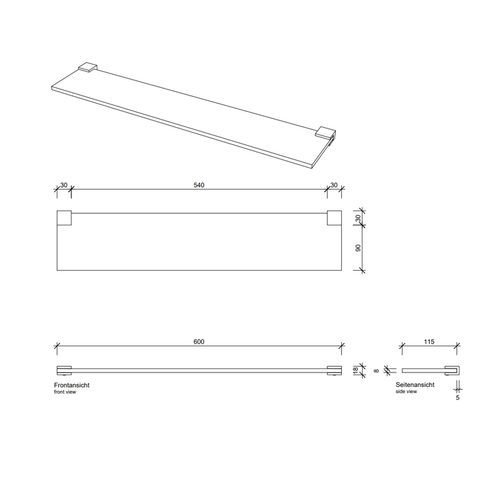 Decor Walther Corner GLA60 Полочка стеклянная 60x12см, подвесная, цвет: хром