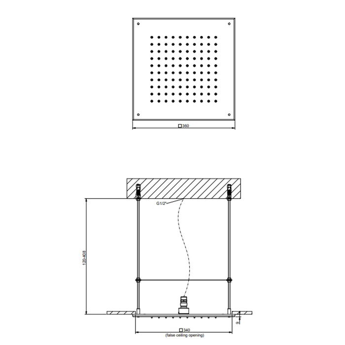 Верхний душ Gessi Emporio shower 36х36см, QUADRO, потолочный, цвет: Steel Brushed