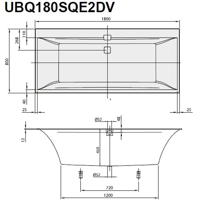 Villeroy&Boch Squaro Ванна встраиваемая, 180х80х45см, прямоугольная, цвет: белый