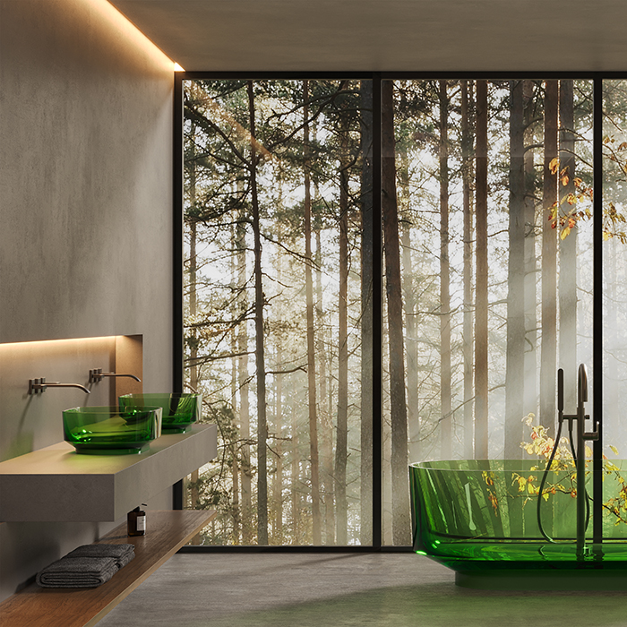 Dea Design Washbasins Раковина 56х36х15см, накладная, без отв., Glasstech, прозрачная смола, цвет: Emerald R3