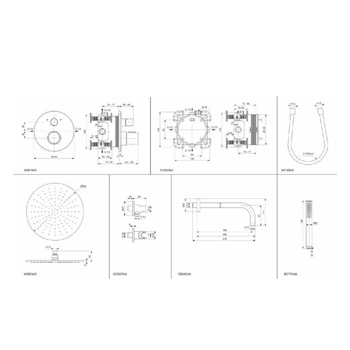 Ideal Standard Ceratherm T100 Душевой комплект: встраиваемый термостатический смеситель, верхний душ Ø30см, держатель, лейка для душа и шланг 175см, цвет: черный матовый